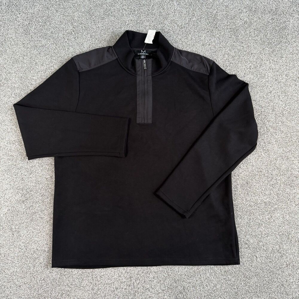 Magaschoni 1/4 Zip Pullover Rayon Blend Mock Neck Sweater Black Mens Large NEW